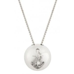 NIB Versace Nautical Anchor Logo Large Silver Sphere Round Pendant Necklace $975